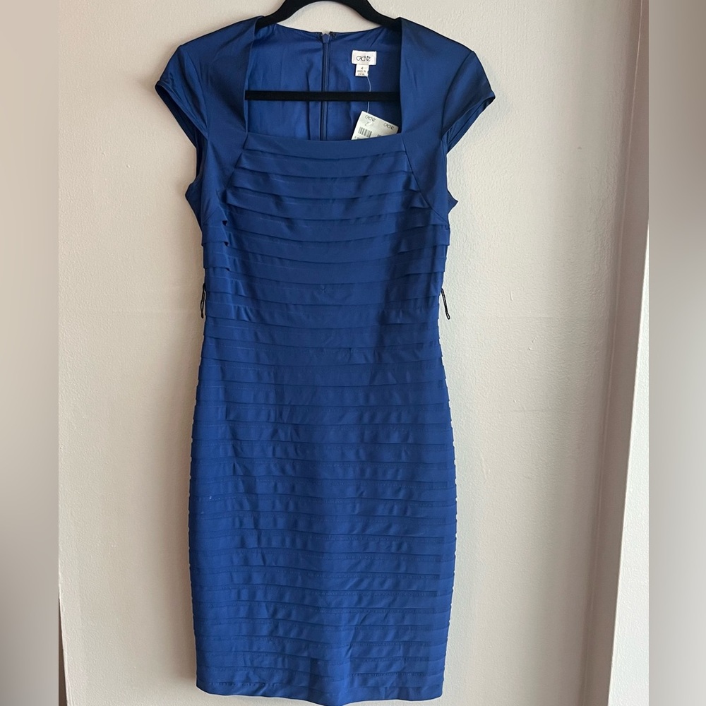 Cache Cobalt Blue Cap-Sleeve Midi Sheath Dress